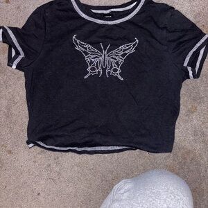 SHEIN Black Tee with Silver Butterfly Design